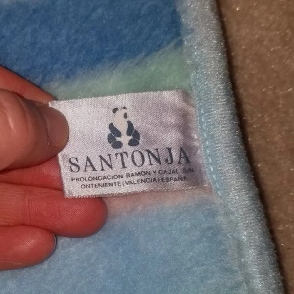 VTG Blue Baby Blanket Lovey Welcome Home Teddy Bear Santonja Acrylic Blend